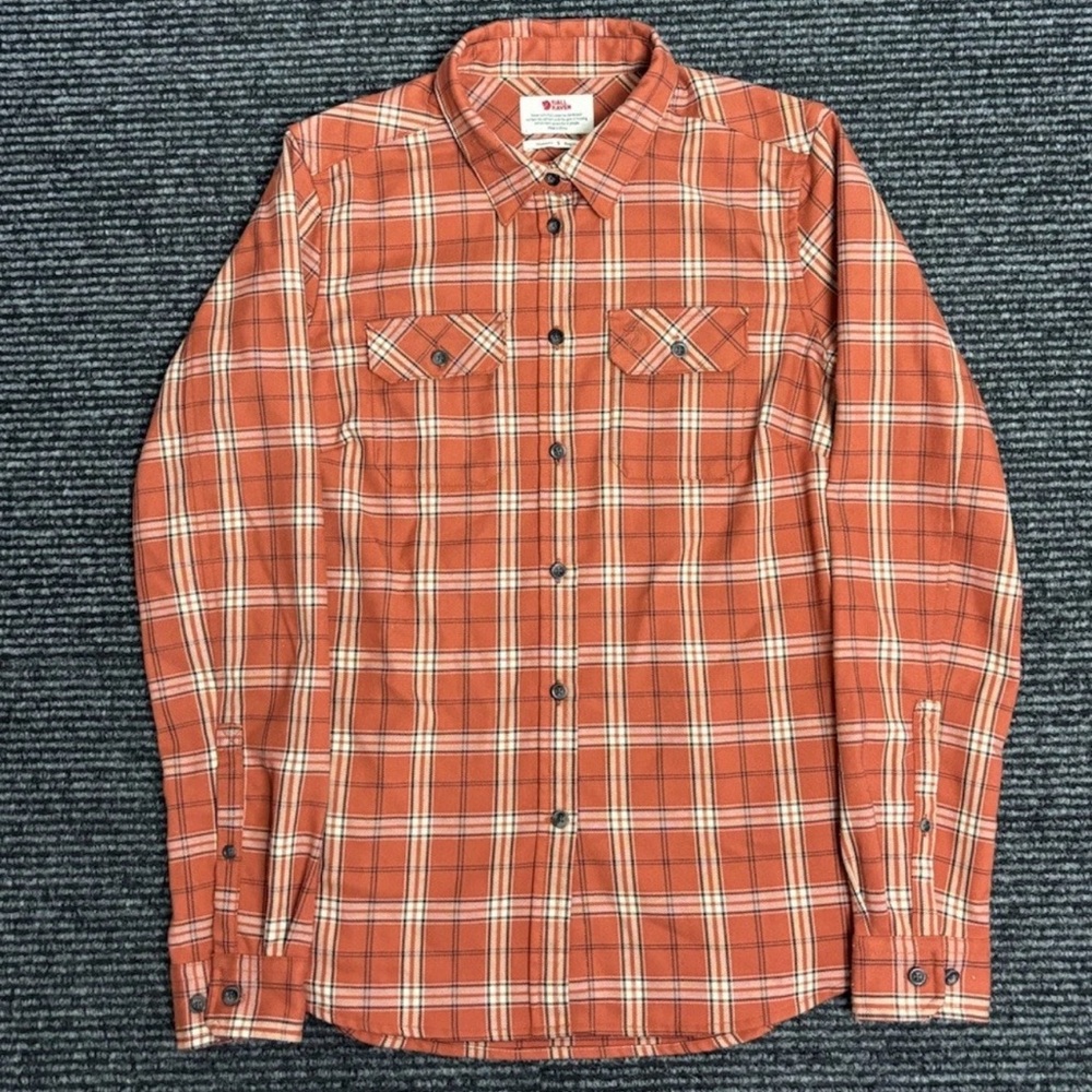 Fjall Raven Shirt Women’s Small Orange Fjallglim Flannel Stretch Button Up